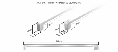 Plastová H - spojka / vnitřní roh 90° délka 500 mm (k RENOLITOVÝM parapetům)