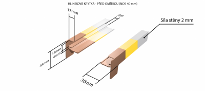 Hliníkové krytky před omítkou pro obě strany (k venkovním pozinkovaným parapetům) NOS 40 mm