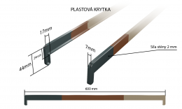 Vnitřní plastové parapety obyčejná ekonomická fólie - BAREVNÁ plastová krytka oboustranná boční 600 mm (k plastovým parapetům EKONOMY)