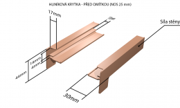 Venkovní hliníkové tažené parapety nos 25 mm - Hliníkové krytky před omítkou (pro obě strany) NOS 25 mm